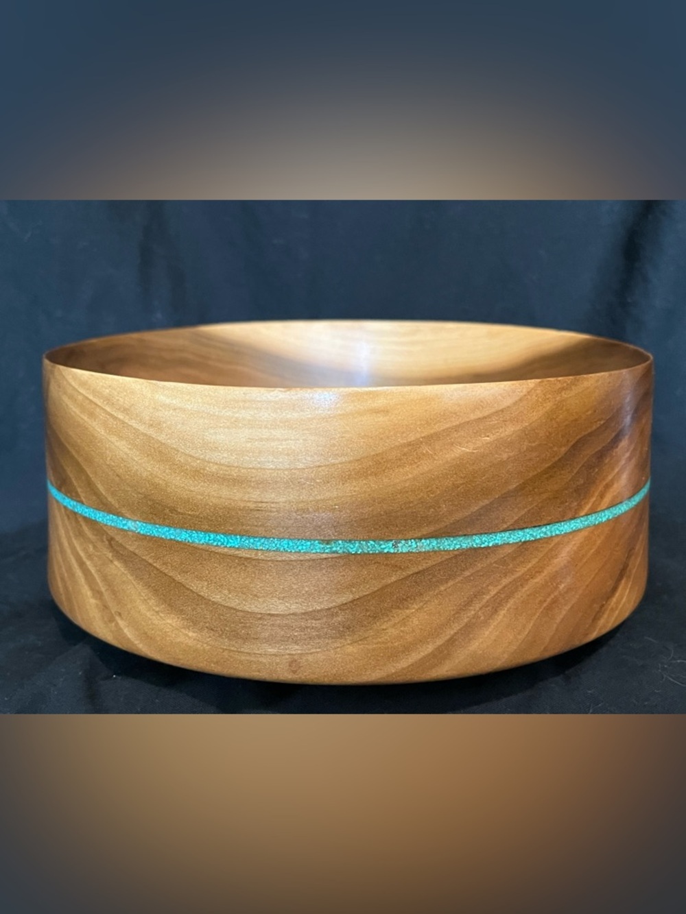 Handcrafted Wooden Bowl with Turquoise Inlay